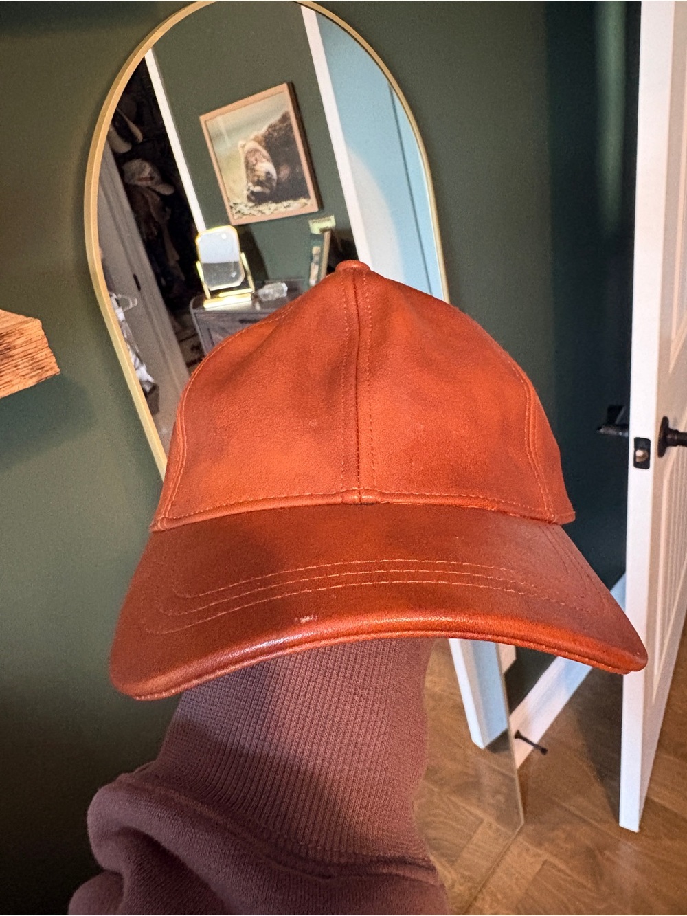 Brown Faux Leather Adjustable Baseball Cap One Size